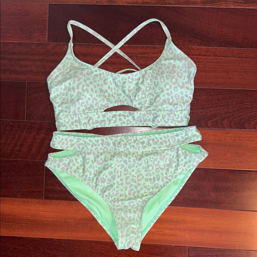 California Waves Mint Green Leopard Bikini